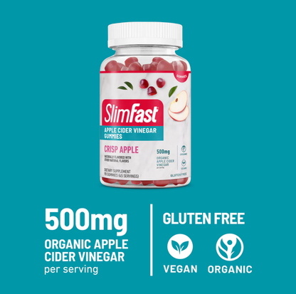 Gomitas de vinagre de sidra de manzana SLIMFAST Suplemento dietético de manzana crujiente 500 mg