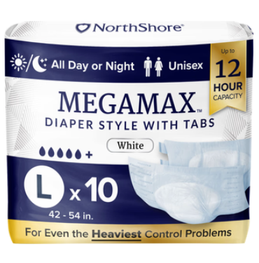 NorthShore MegaMax Overnight Adult Diaper Style Briefs with Tabs Pack of 10