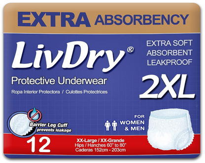 LivDry  Extra Absorbency Adult Incontinence Underwear Adult Diapers Leak Protection for Men and Women