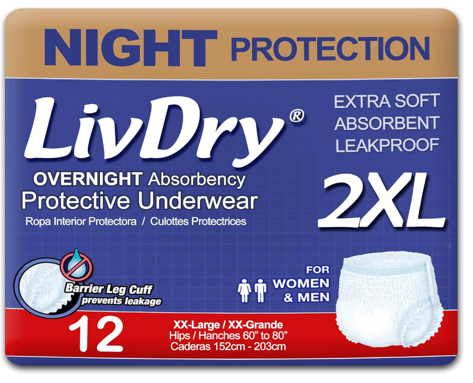 LivDry Overnight Protection Adult Incontinence Protective Underwear