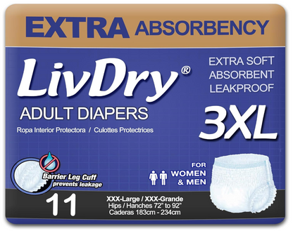 LivDry  Extra Absorbency Adult Incontinence Underwear Adult Diapers Leak Protection for Men and Women