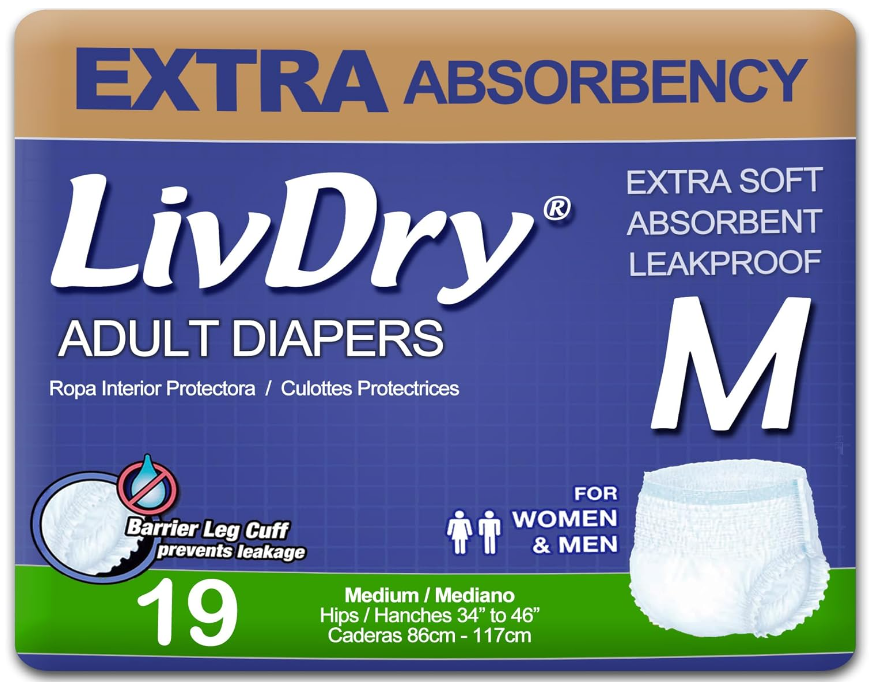 LivDry  Extra Absorbency Adult Incontinence Underwear Adult Diapers Leak Protection for Men and Women