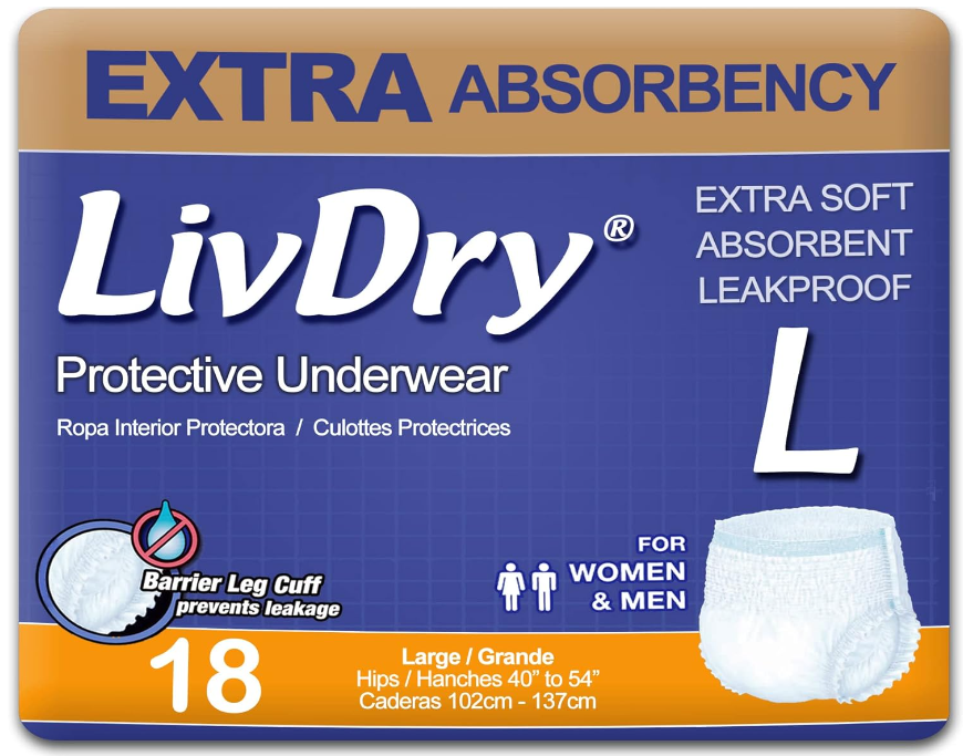 LivDry  Extra Absorbency Adult Incontinence Underwear Adult Diapers Leak Protection for Men and Women