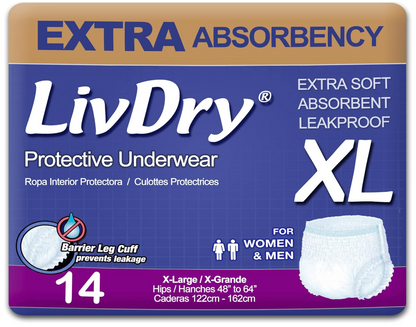 LivDry  Extra Absorbency Adult Incontinence Underwear Adult Diapers Leak Protection for Men and Women