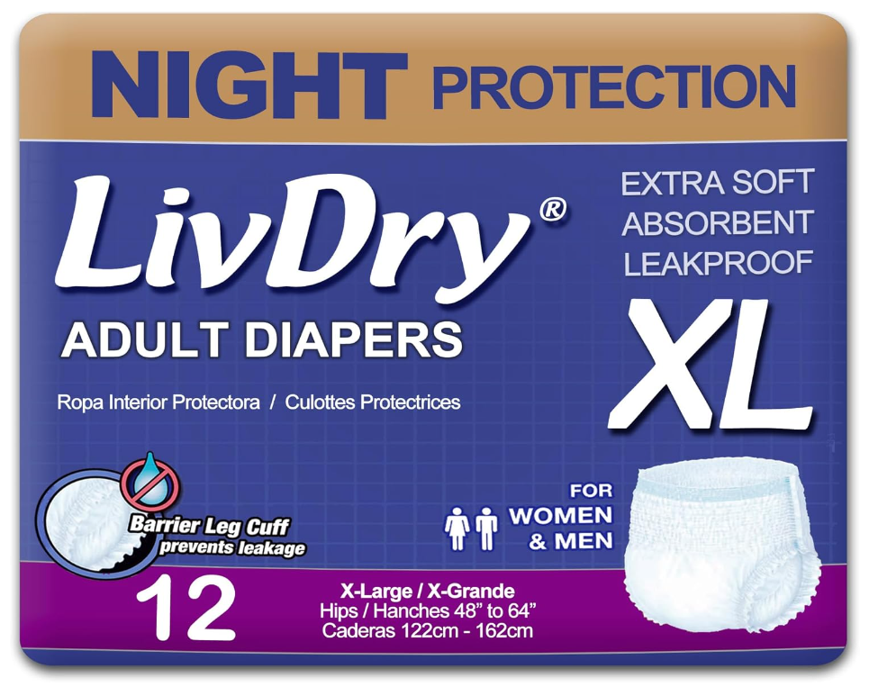 LivDry Overnight Protection Adult Incontinence Protective Underwear