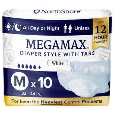 NorthShore MegaMax Overnight Adult Diaper Style Briefs with Tabs Pack of 10