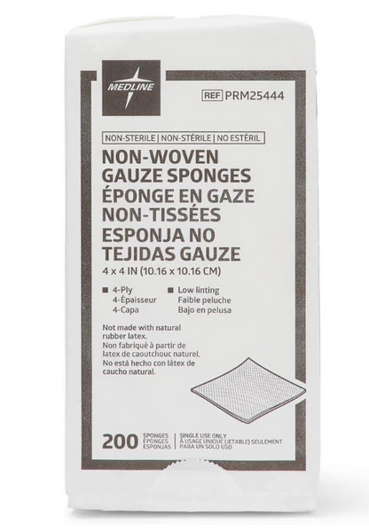 Medline Non-Woven Non-Sterile, Rayon/Poly Gauze Sponge, 4 x 4, 4-Ply 200 Count