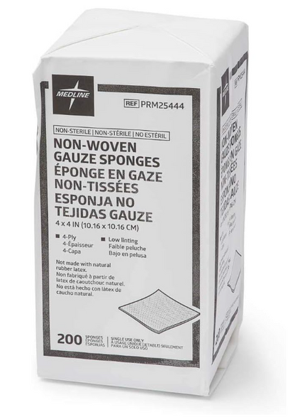 Medline Non-Woven Non-Sterile, Rayon/Poly Gauze Sponge, 4 x 4, 4-Ply 200 Count