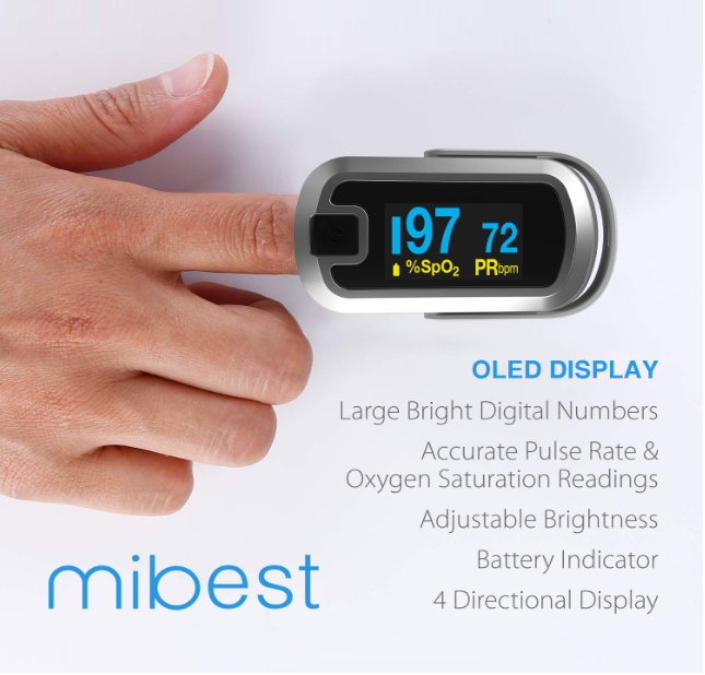 MIBEST OLED Finger Pulse Oximeter, O2 Meter, Dual Color White/Silver