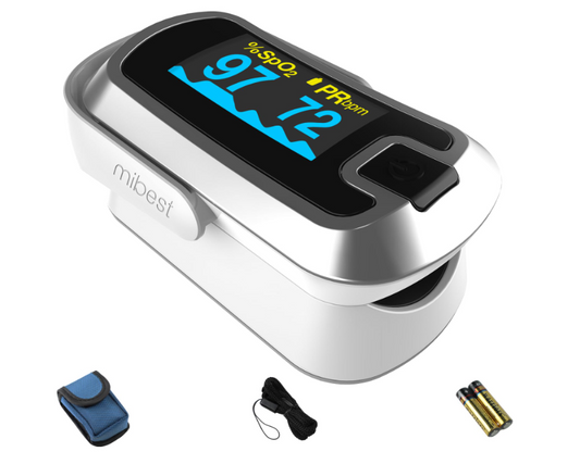 MIBEST OLED Finger Pulse Oximeter, O2 Meter, Dual Color White/Silver