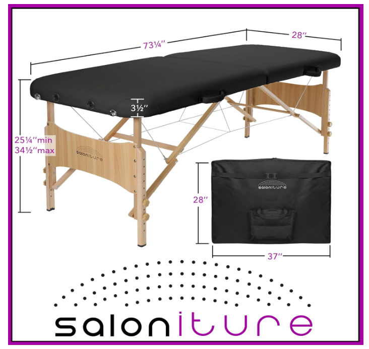 Saloniture Basic Portable Folding Massage Table - Black