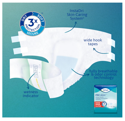 TENA PROskin Super Briefs Incontinence Unisex Adult Diapers Maximum Absorbency