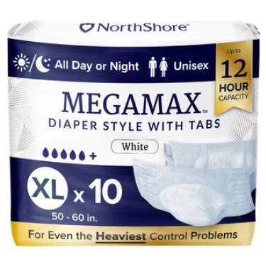 NorthShore MegaMax Overnight Adult Diaper Style Briefs with Tabs Pack of 10